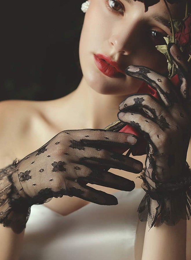 QRBTSCL YCShun Women's Short Lace Bridal Wedding Party Gloves Vintage Lace 2021 Tea party Prom Evening Gloves Black - Image 5